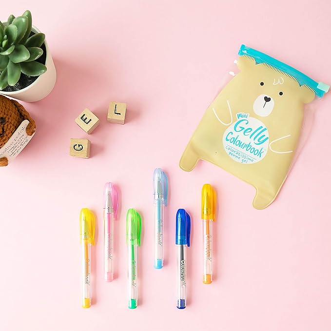 Colourbook Gelly - Set Mini Penne Gel Colorate, Bustina Con Zip, 6 Colori