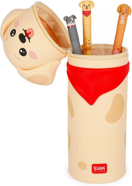 Legami - Kawaii Astuccio Scuola 2 in 1 in Morbido Silicone, Golden, Portapenne da Tavolo, Chiusura con Cerniera