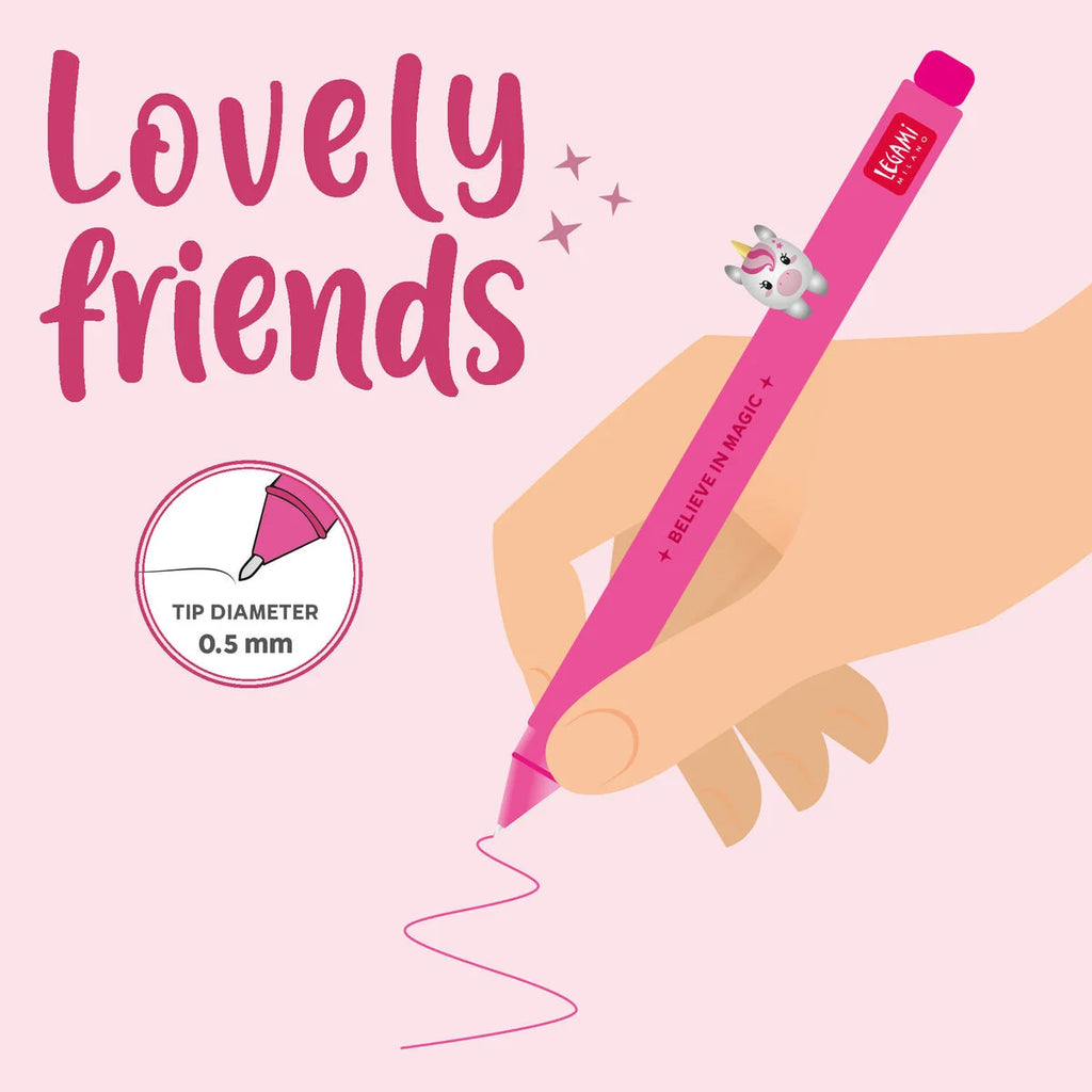 Penna Gel con Animaletto Decorativo Unicorn "Believe in Magic" - Lovely Friends