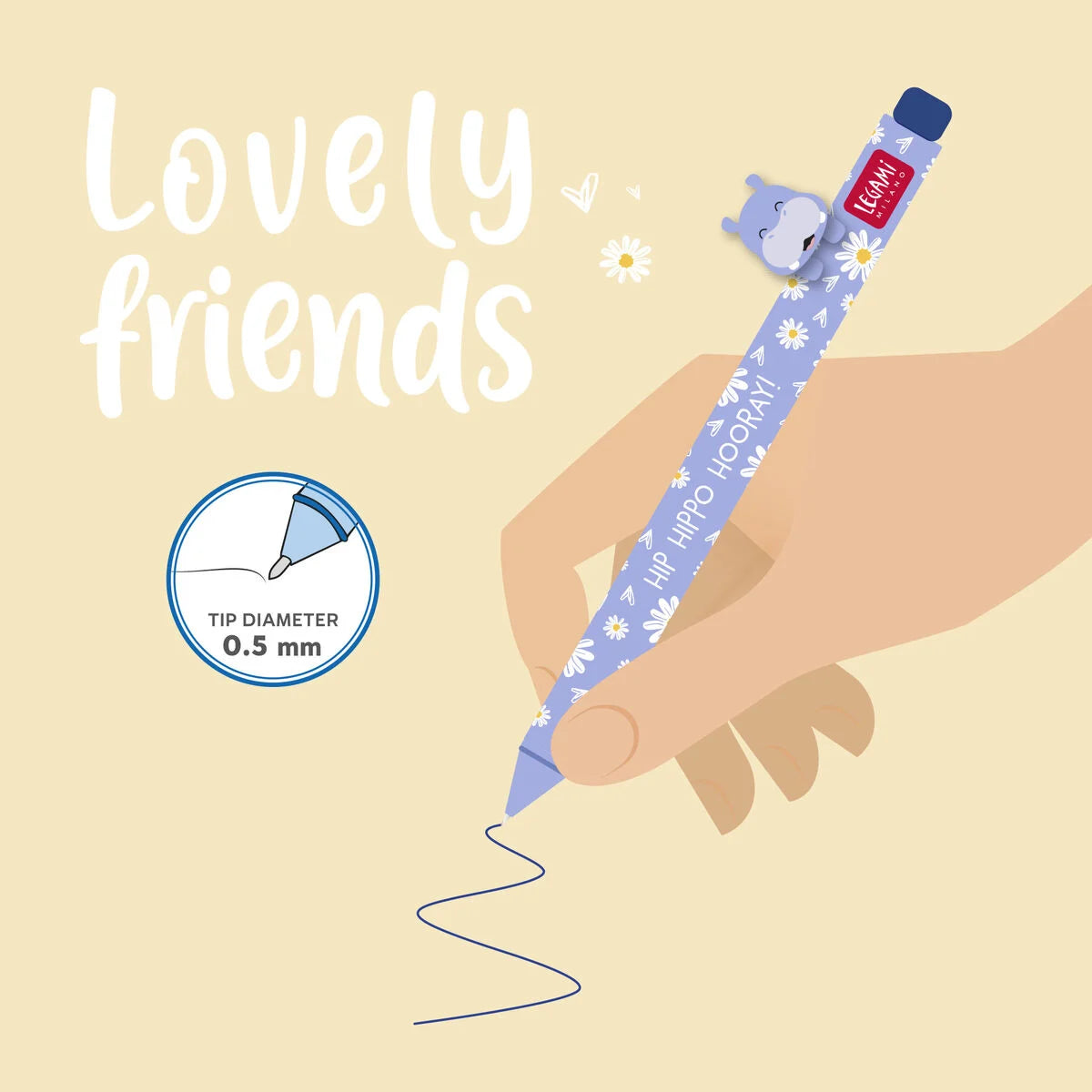 Penna Gel con Animaletto Decorativo Hippo "Hip Hippo Hooray" - Lovely Friends