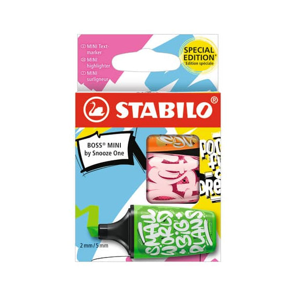 Evidenziatore Stabilo Boss MINI by Snoze One conf. 3pz Verde, Rosa, Arancio