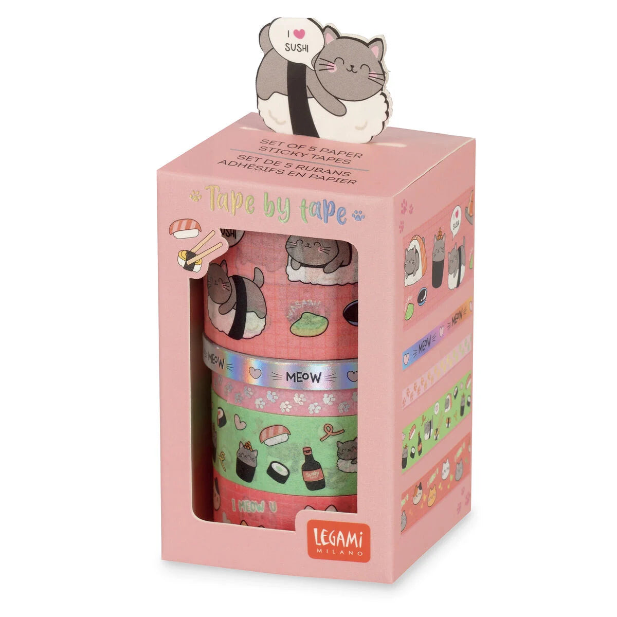 Set di 5 Nastri Adesivi Decorativi di Carta Kitty - Tape By Tape