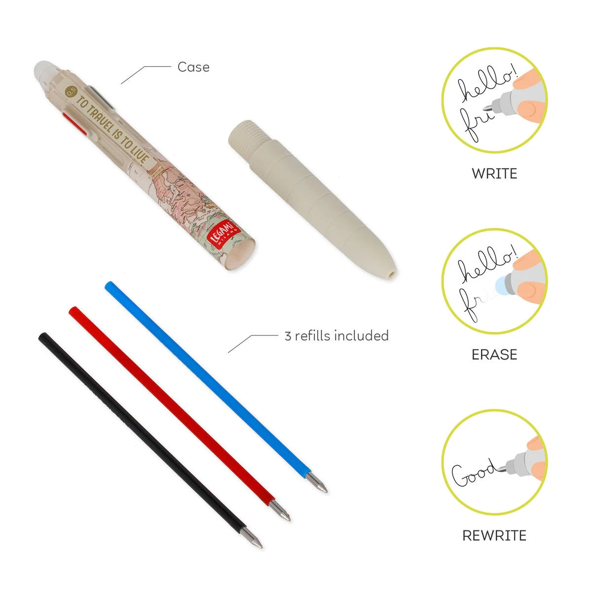 Penna Gel Cancellabile 3 Colori - Travel - Make Mistakes