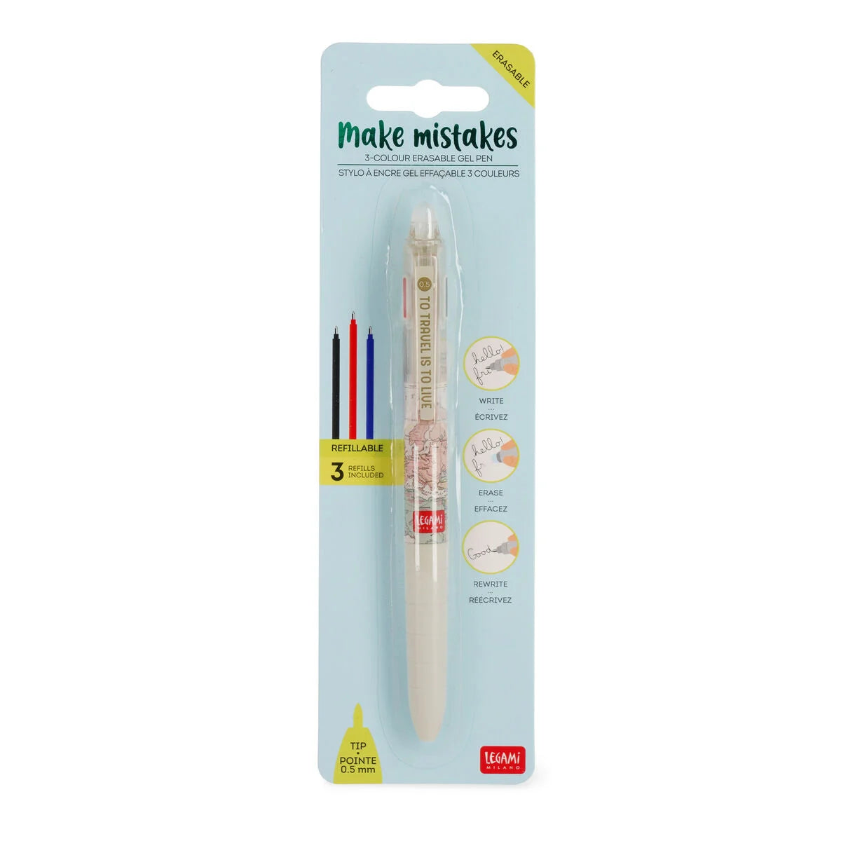 Penna Gel Cancellabile 3 Colori - Travel - Make Mistakes