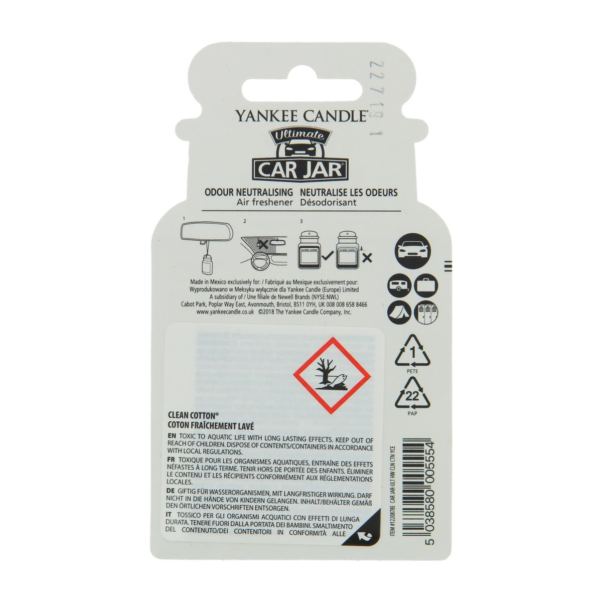 YANKEE CANDLE- Car Jar Ultimate - Clean Cotton